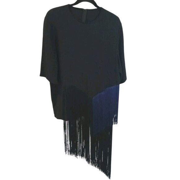 Stella Mccartney Edith Two Tone Fringed Crepe Tunic Black/Blue US 8/10 Party - Picture 1 of 16